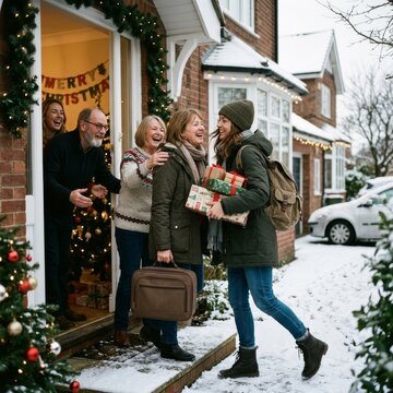 Holiday Homecoming on a Snowy Front Porch