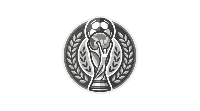 Circular soccer trophy crest with laurel wreath badge.