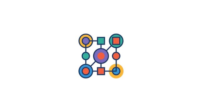 Colorful geometric node network connection diagram symbol.