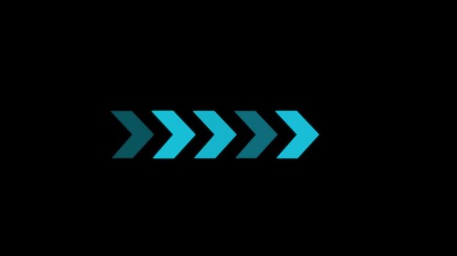 Right-directional arrow loop animation. Animated forward arrows on black motion background