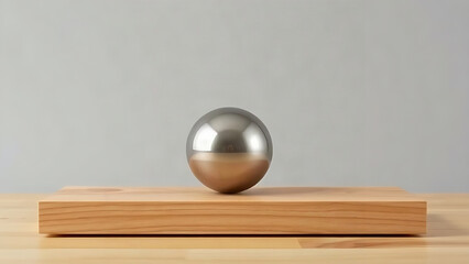 Steel ball on tilted wooden board, inclination and gravity balance concept