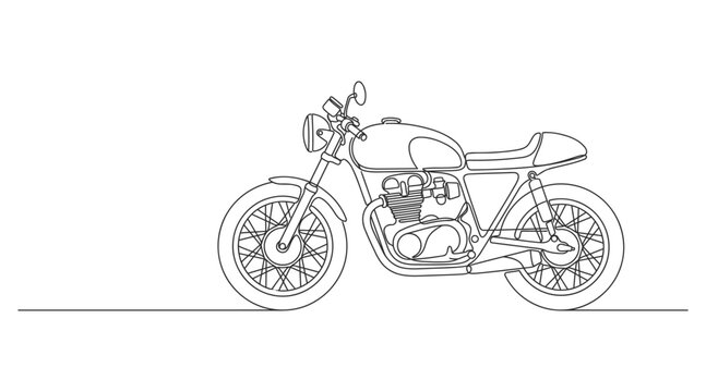 Classic cafe racer motorcycle side profile single line art with motor bike vintage motorcycle continuous lin