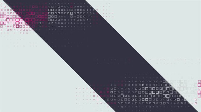 Dark geometric diagonal shape with pink halftone square pattern. Minimal abstract motion design with soft gray background. Seamless loop. Video animation Ultra HD 4K 3840x2160