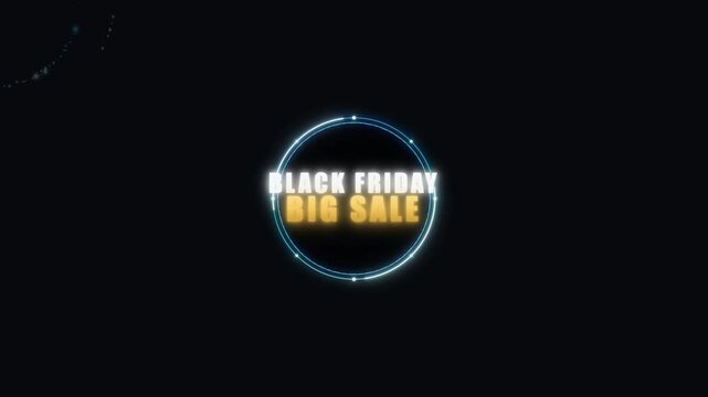 Premium Black Friday promotional animation featuring a futuristic neon portal opening with glowing wave energy and luminous particles around bold BLACK FRIDAY BIG SALE typography on a solid dark backg