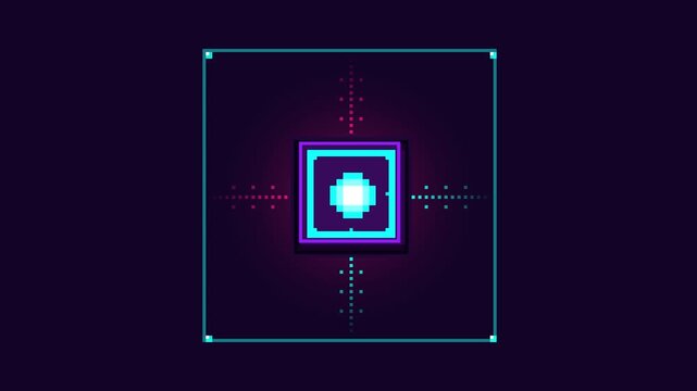 Pixel art neon interface box activating with glowing center light animation