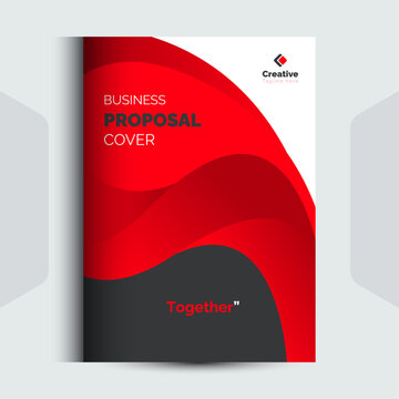 Abstract red and black business proposal cover design with flowing shapes proposal business