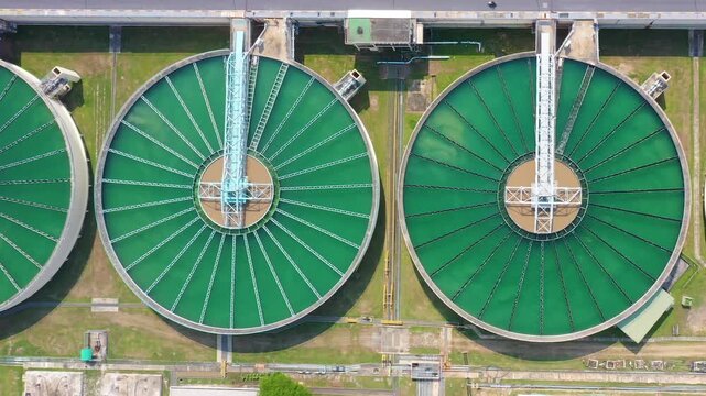 Drinking Water Treatment Technology and Distribution Plant. Aerial view of metropolitan waterworks authority. Water recycling industry.