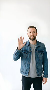 Adult man waving hand in greeting gesture