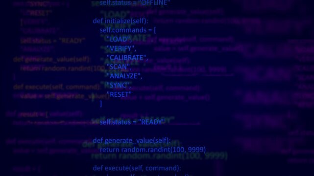 Abstract Dark Blue Coding Background with Blue Cyber Programming Code, Software Development Script, Data Processing, System Matrix, and Digital Technology Interface Concept Video Loop