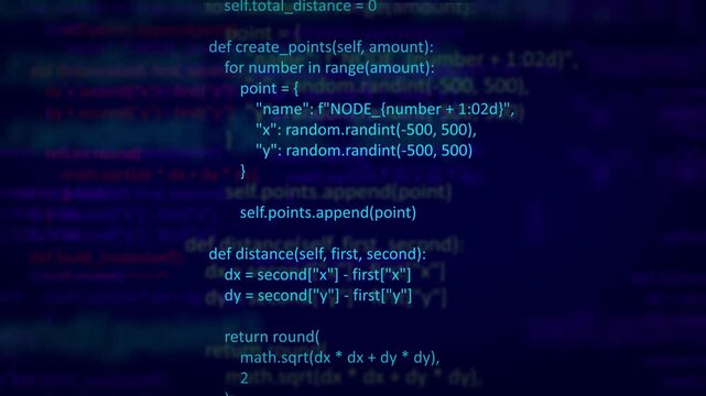 Abstract Blue Coding Background with Cyber Programming Code, Software Development Script, Data Processing, System Matrix, and Digital Technology Interface Concept Video Loop