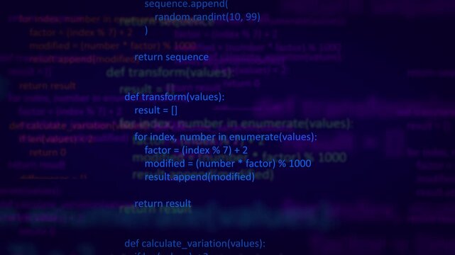 Abstract Dark Blue Coding Background with Cyber Programming Code, Software Development Script, Data Processing, System Matrix, and Technology Interface Concept Video Loop