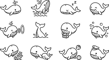 Obraz premium Cute Kawaii Whales Collection Isolated Cartoon Illustrations for Childrens Designs