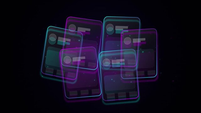 Geometric panels rotate and converge on a black background in a digital sequence