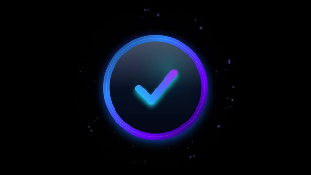 Blue checkmark icons pulse and glow against a dark background in a looping animation