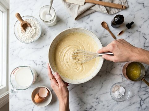 Whisking smooth batter for homemade baking.