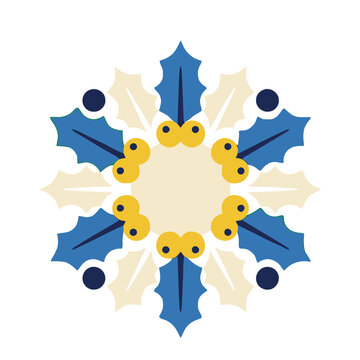Circular holly leaf and berry motif isolated on transparent background