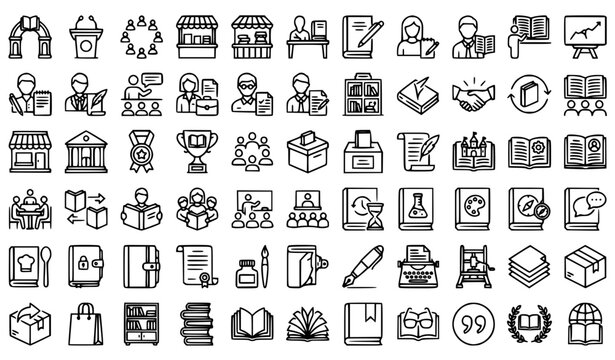 Literary Culture and World Book Day Celebration Icon Collection &ndash; 50 Editable Line Vectors