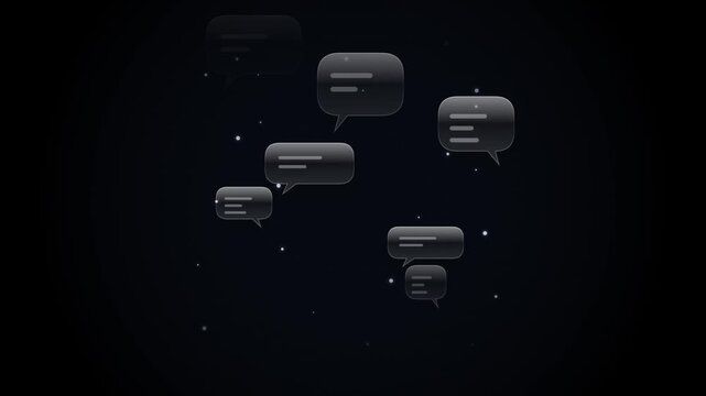 Glossy speech bubbles ascend and disperse against a dark star filled background ascending animation