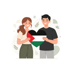 Fototapeta premium Couple Holding Palestine Flag Heart Illustration