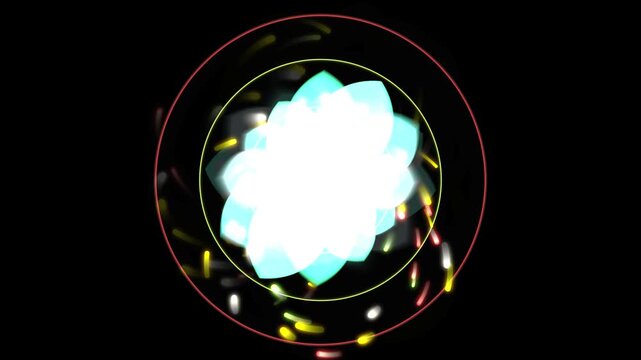 Luminous sphere expands and contracts within concentric rings on a black background expansion