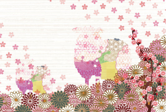 華やかな和柄シルエットと菊の花や桜の装飾デザイン