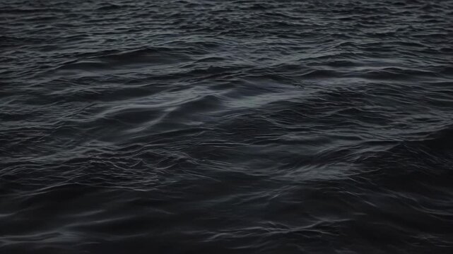 Dark sea surface with gentle wave patterns, rolling ocean water, black ripple texture, reflective current, moody abstract natural background for coastal design and atmospheric photography