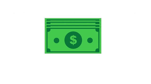 A simple vector graphic icon representing a stack of green paper money banknotes