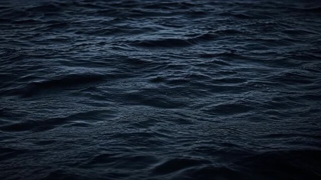 Dark Blue Sea Wave Surface Texture with Rippling Water, Subtle Light Reflection, Moody Ocean Background for Atmospheric Coastal, Marine, Maritime Design and Natural Blue Imagery