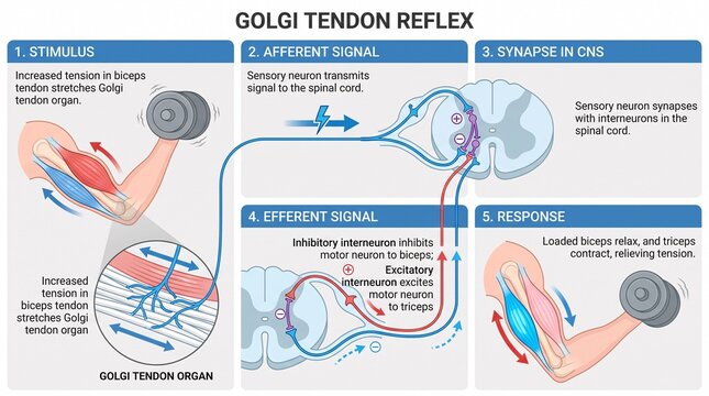 Golgi tendon reflex diagram showing muscle tension and neural path