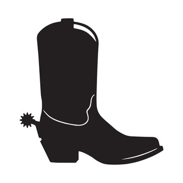Western boot silhouette against a white background features a decorative spur