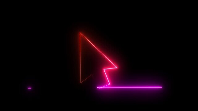 Neon line mouse cursor arrow on black background. Animated continuous one line drawing of a cursor arrow. Cursor. Mouse, pointer, click, button, website, user. Computer 4k animation user video