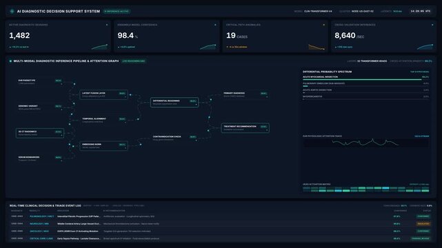 Advanced ai diagnostic decision support system interface with real time clinical data analysis, for medical technology, healthcare innovation, clinical data processing, digital health