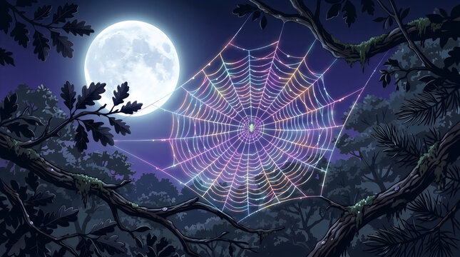 Spider web moon rainbow unexpected beauty concept premium illustration