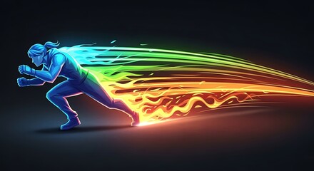 Fototapeta premium Athlete in dynamic motion with energy trail during sprint training