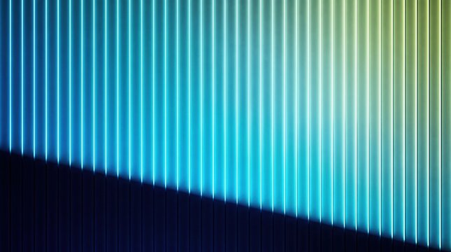 Abstract background of glowing vertical light ribs with blue and green gradients