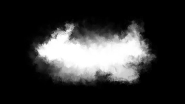 Big fluffy cloud dynamic motion on black background. Single animated cloud on black screen. Moving cloud animation. chroma key. 3D render