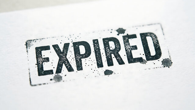 Expired Gray Grunge Rubber Stamp Impression on White Paper Background