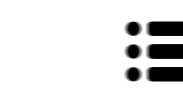 Animation set, list symbol. Animations: transparency, zooms, transition top to down, transition left to right, slide up to down, slide left to right
