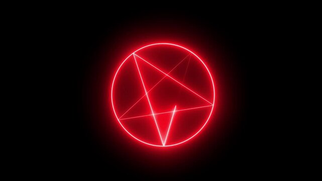 Glowing blue neon pentagram star inside circular ring graphic design animation.