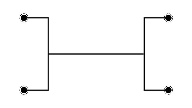 Abstract hshaped geometric connection symbol with four circular nodes