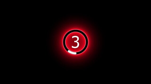Neon red glowing circle countdown timer with number four