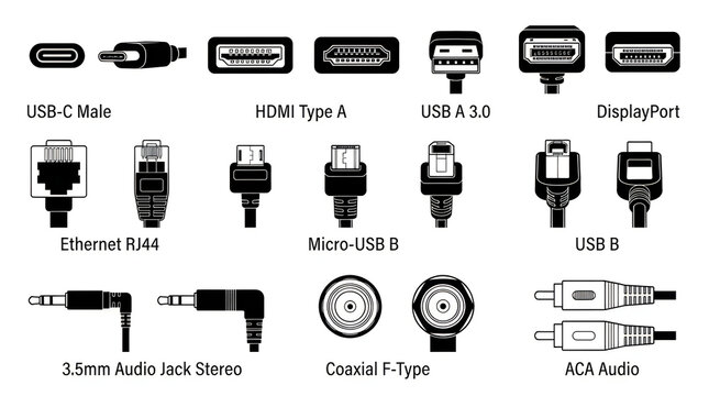 Collection of various computer and audio cables icons