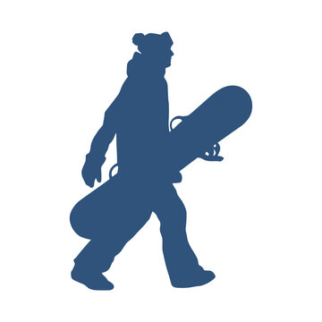 Snowboarder Walking Board Vector Silhouette