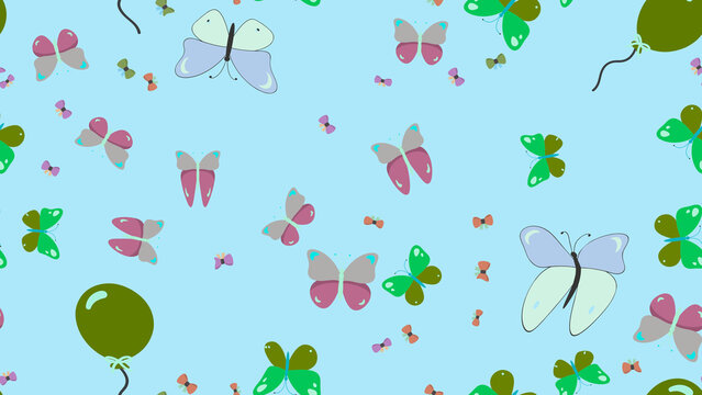 Seamless pattern of butterflies and balloons