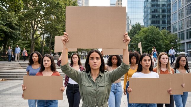 Young women participating in enviromental awareness demonstration 