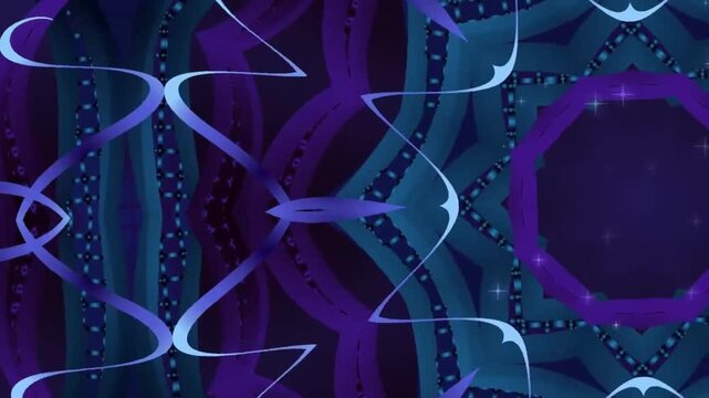 Abstract digital mandala with glowing red gold and blue purple geometric patterns, seamless looping motion graphics background