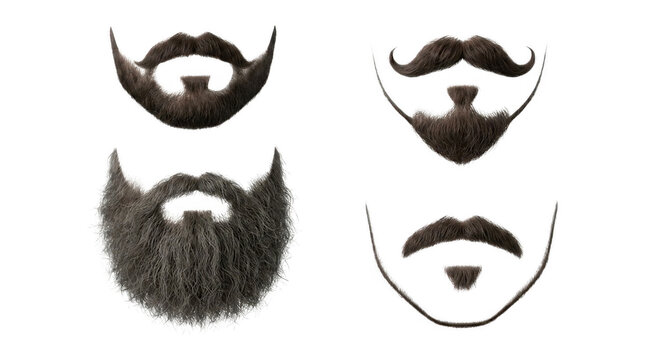 Set of four different realistic male facial hair styles isolated on white background with beard grooming