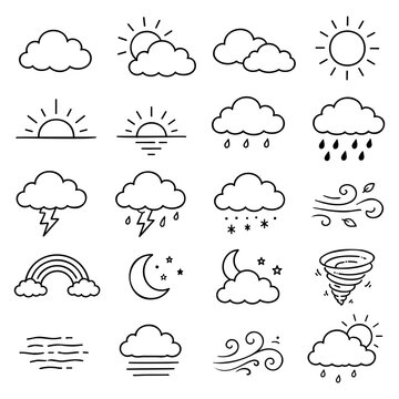 Weather Forecast Icon Set Line Art Hand Drawn Vector Vector Illustration