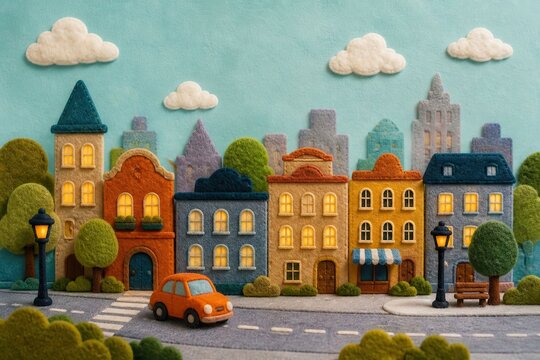 Felt Stop Motion cartoon cityscape background