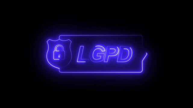 Lgpd neon sign animation: data privacy and cybersecurity concept for brazilian general data protection law